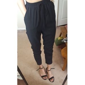 High rise straw string stretchy waist band pants